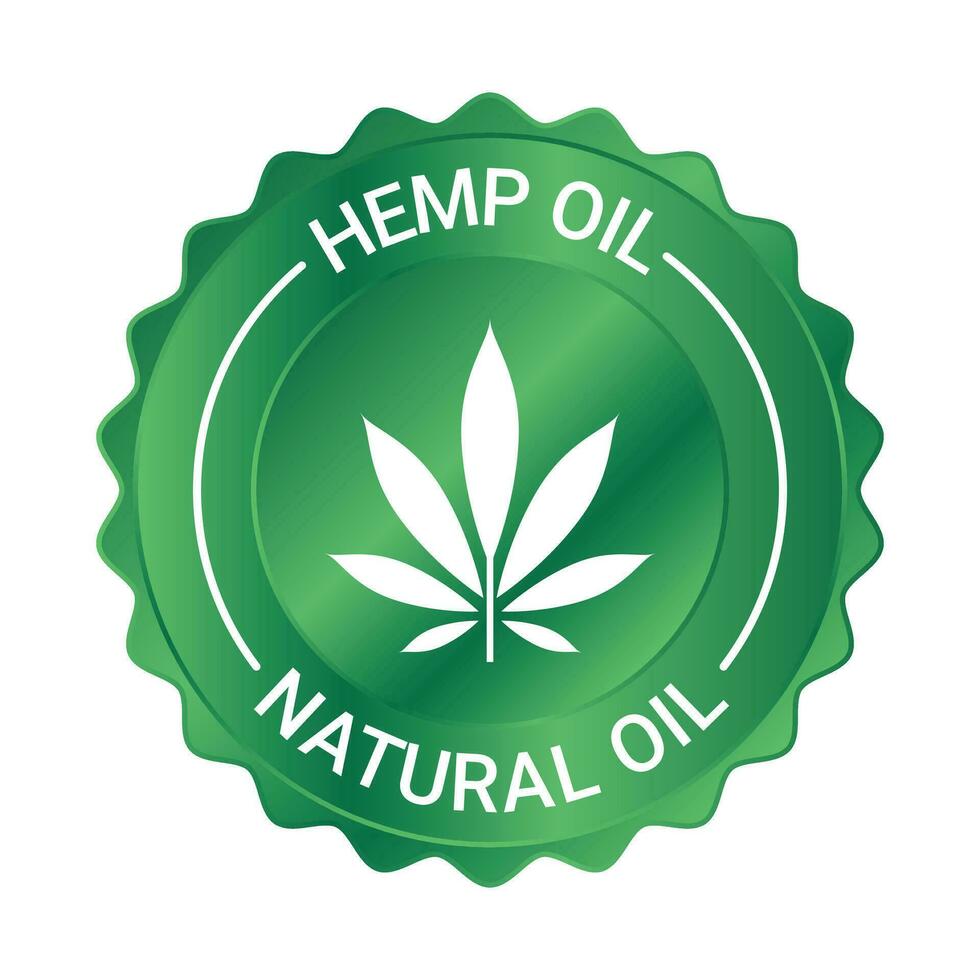 Hemp Oil Badge, Label, Emblem, Logo, CBD Oil Stamp, Cannabis Design Elements, Marijuana Logo, Natural Oil, 100 Percent Natural Oil Template, Health And Medical Elements Vector Illustration