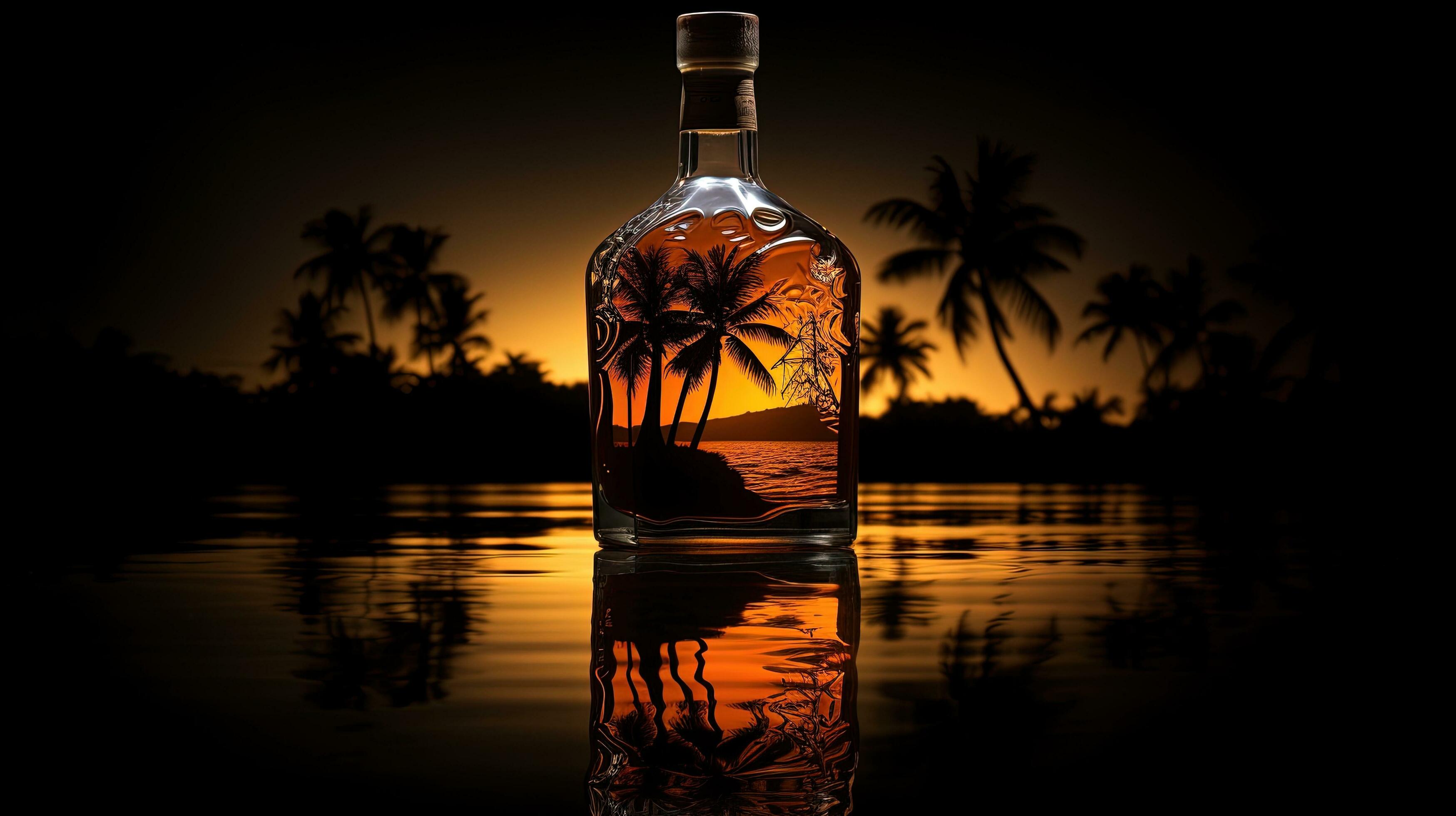 Black background with the silhouette of a rum bottle 27381437 Stock