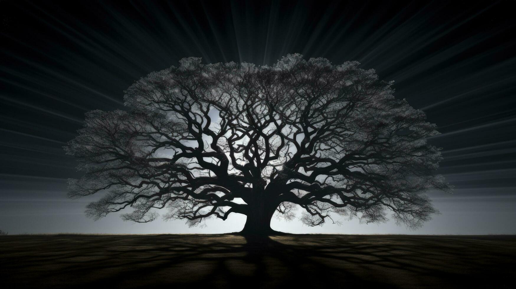 fascinante silueta de un grande árbol en único Encendiendo foto