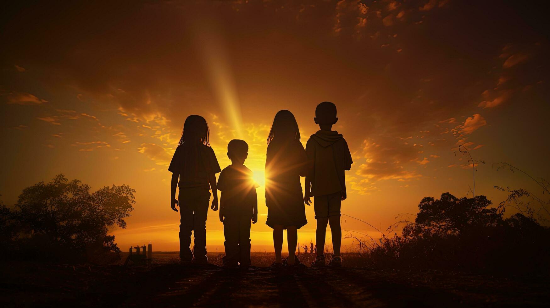 Children s outlines at dusk. silhouette concept photo