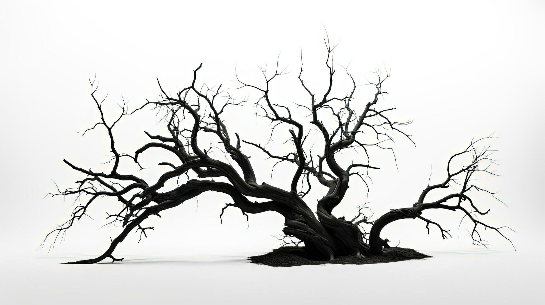 Dead tree silhouette on white backdrop photo