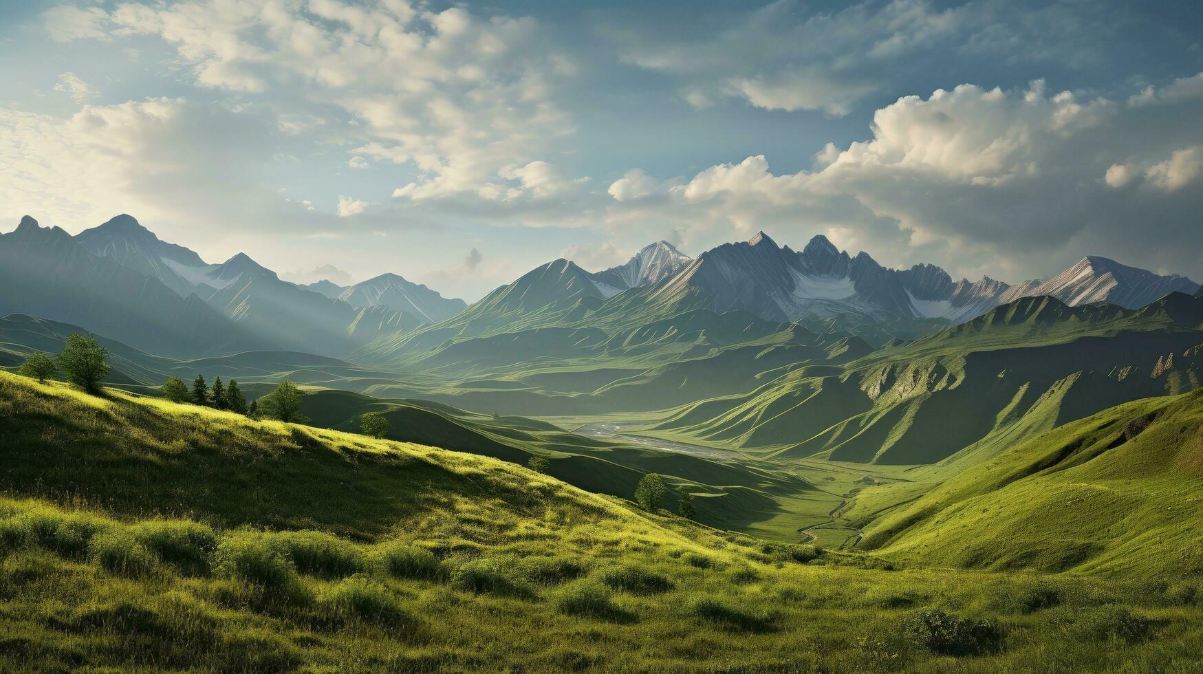 the wide angle sight of the caucasus mountains. silhouette concept photo