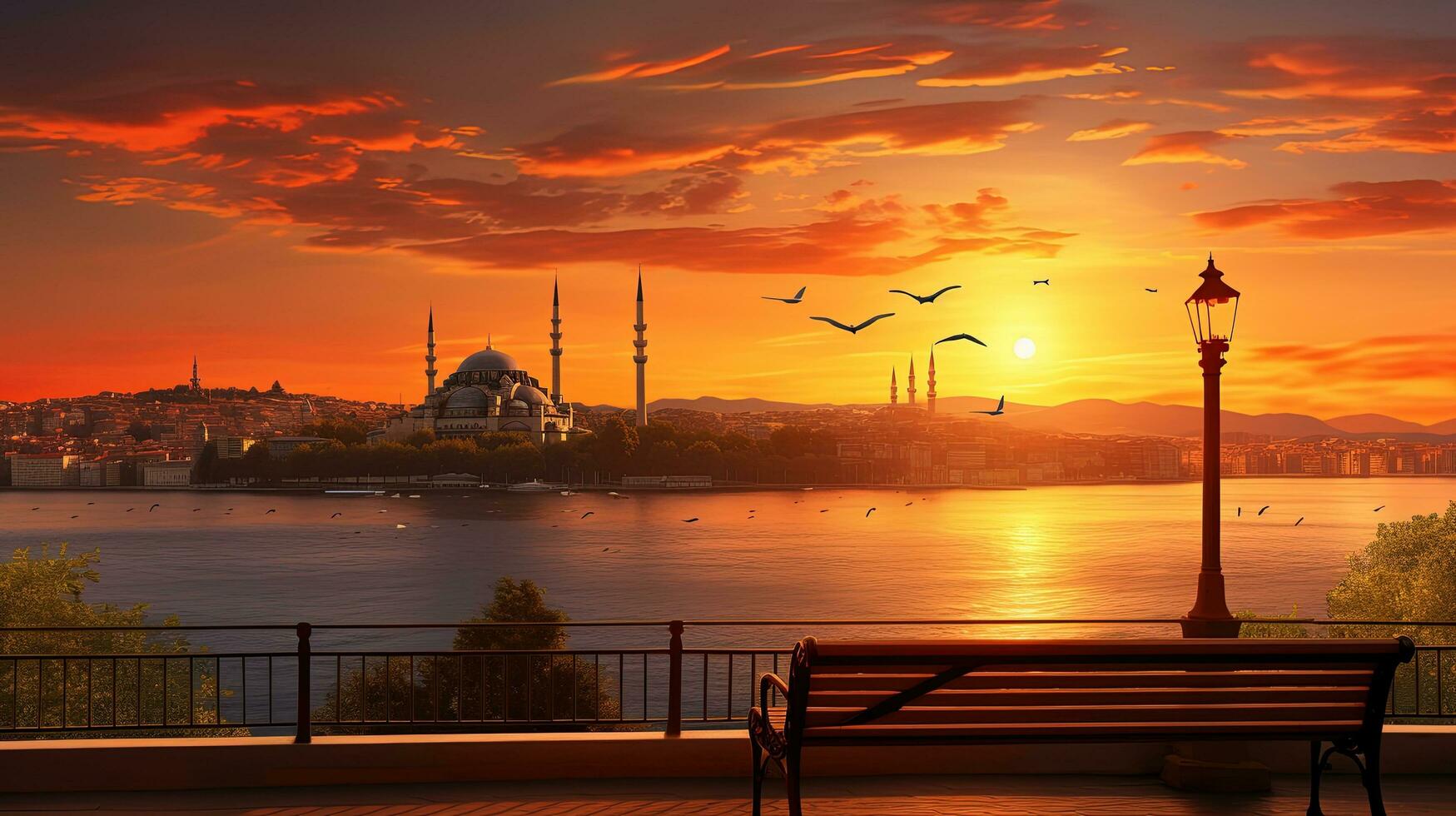 View of Suleymaniye Mosque at sunset in Istanbul Turkey from salacak. silhouette concept photo