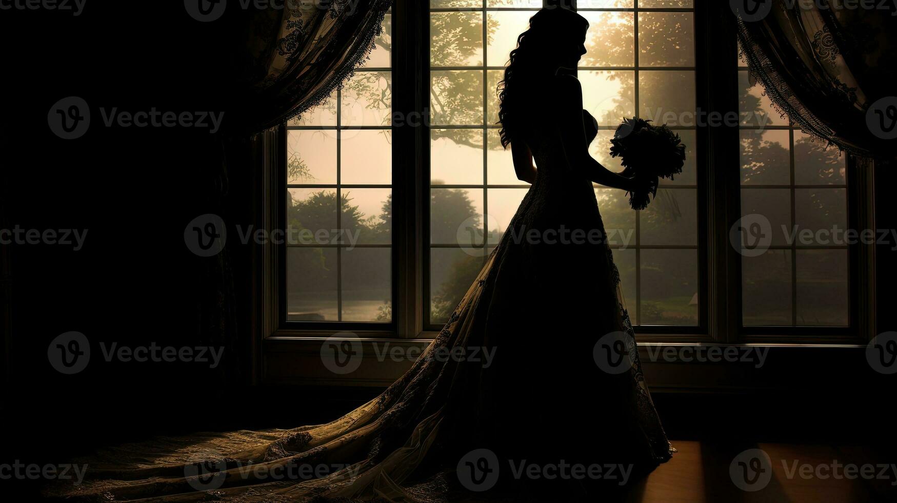 Bride s shadow by the window. silhouette concept photo