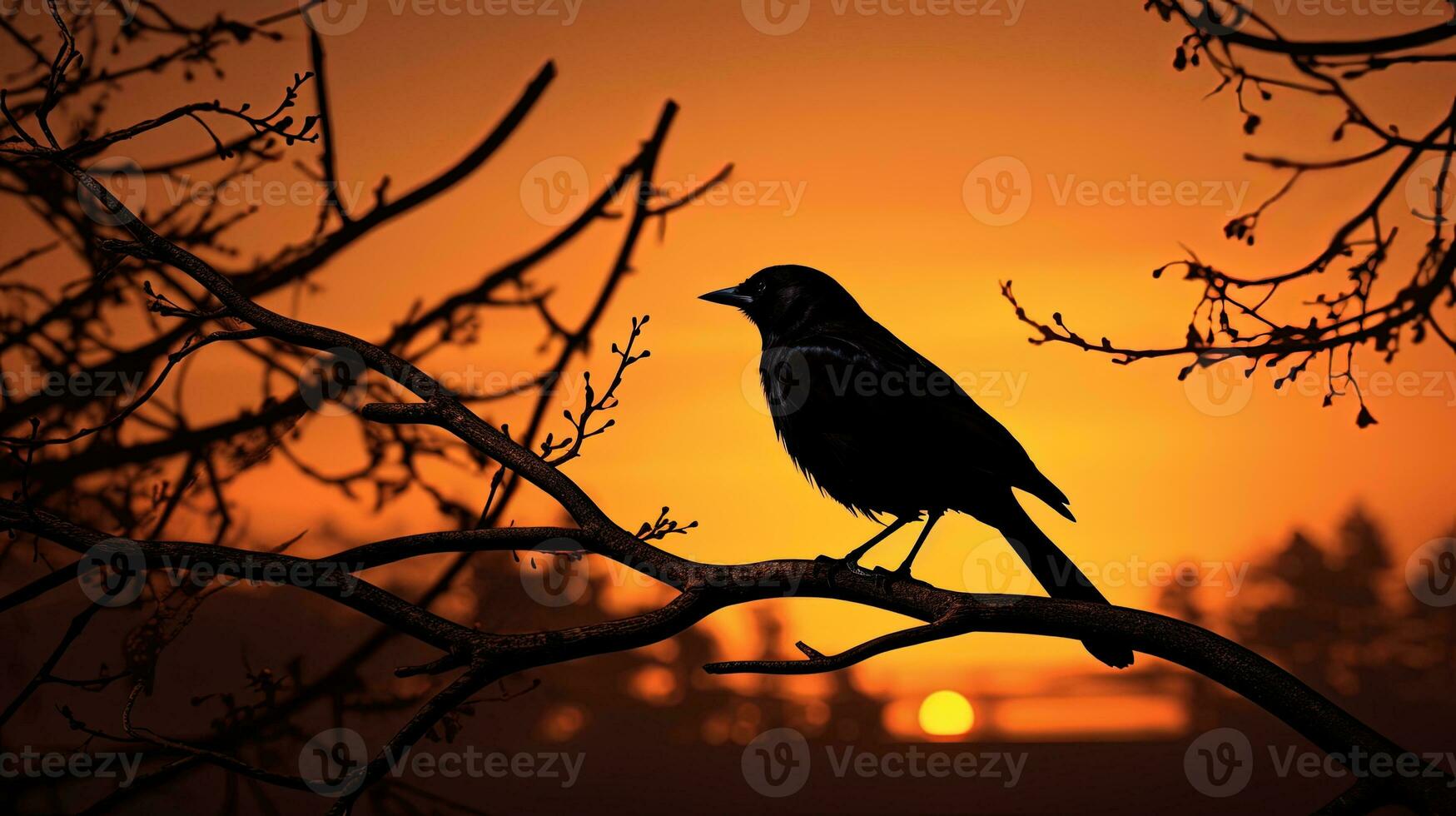 Bird silhouette perched on a branch photo