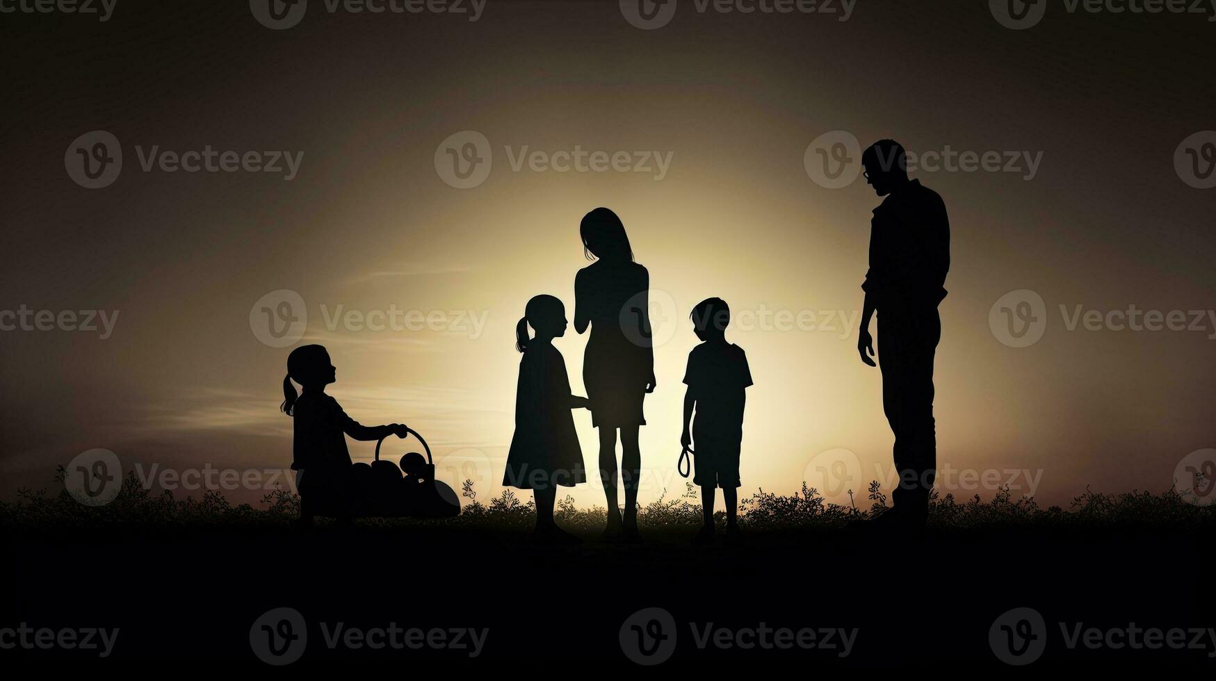 Children are caught in the middle of their parents due to their divorce. silhouette concept photo