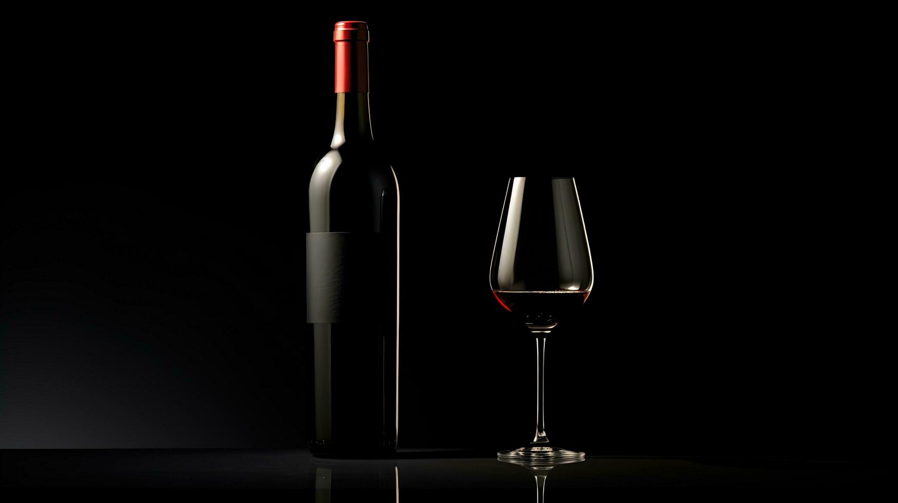 Sophisticated wine bottle and glass on a black backdrop. silhouette concept photo