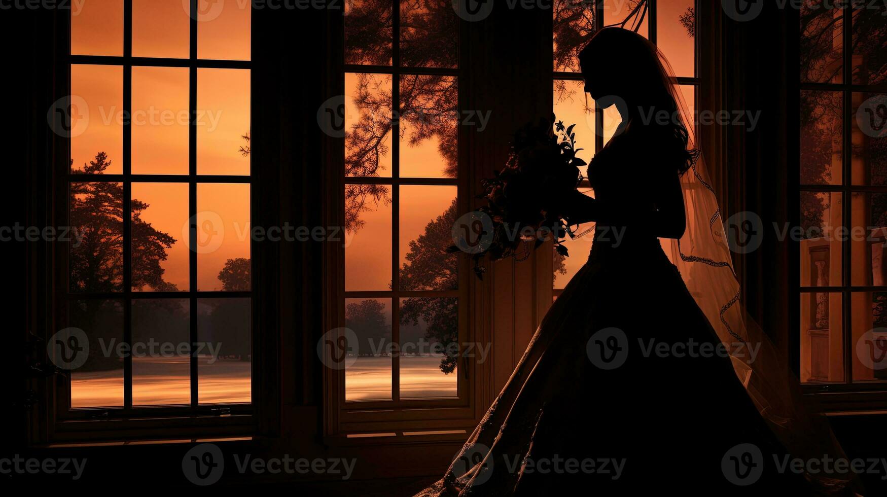 Bride s shadow by the window. silhouette concept photo