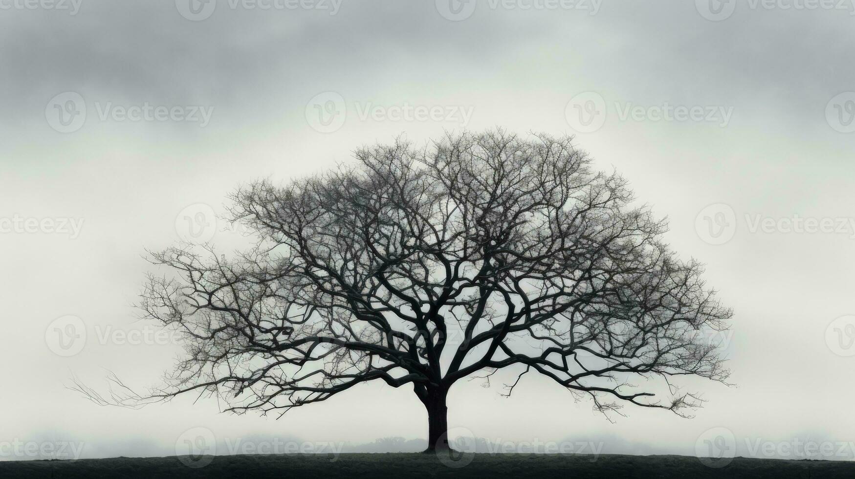 Silhouette of bare tree against cloudy sky photo