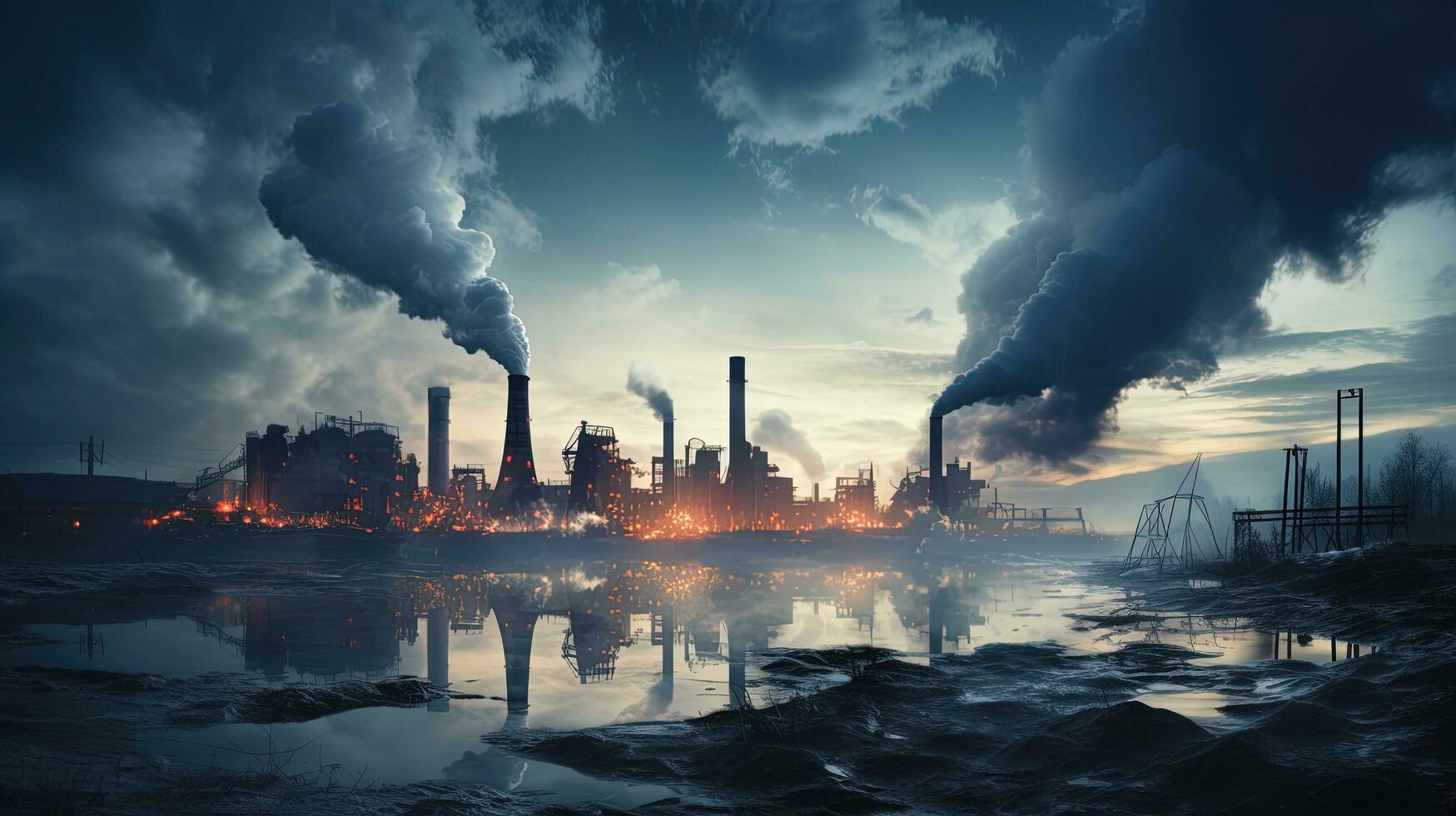 Early morning smoking towers of an industrial steel company. silhouette concept photo