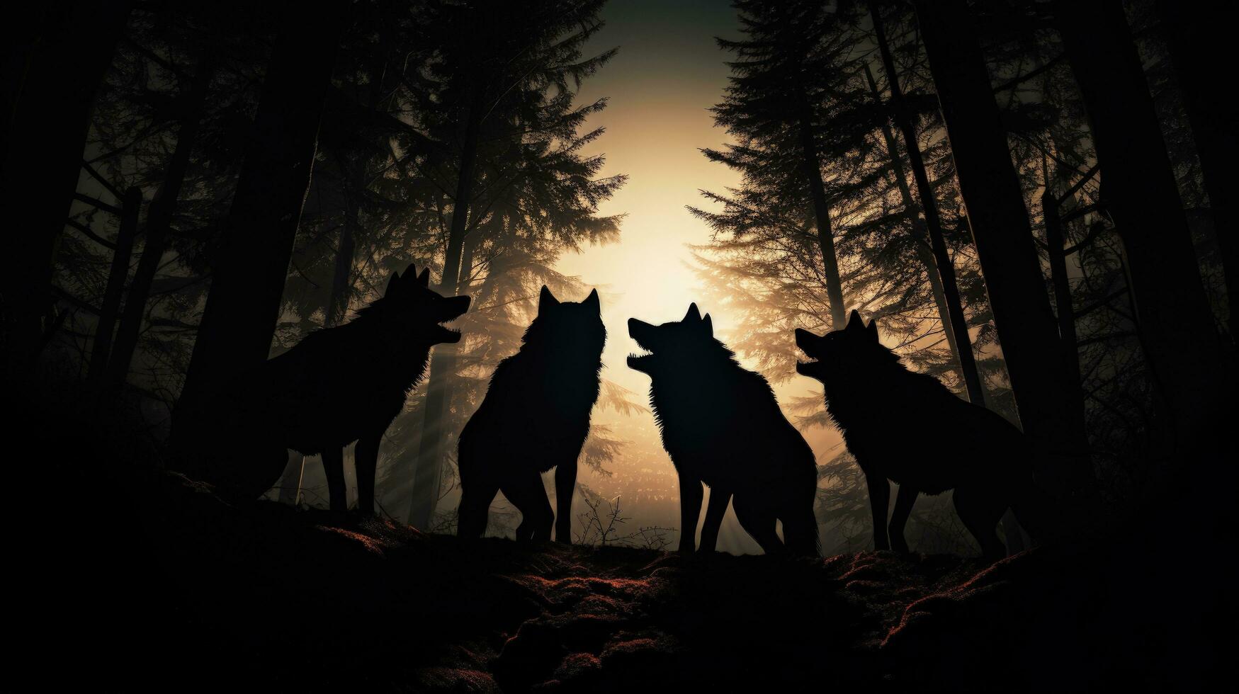 Forest wolves transported. silhouette concept photo