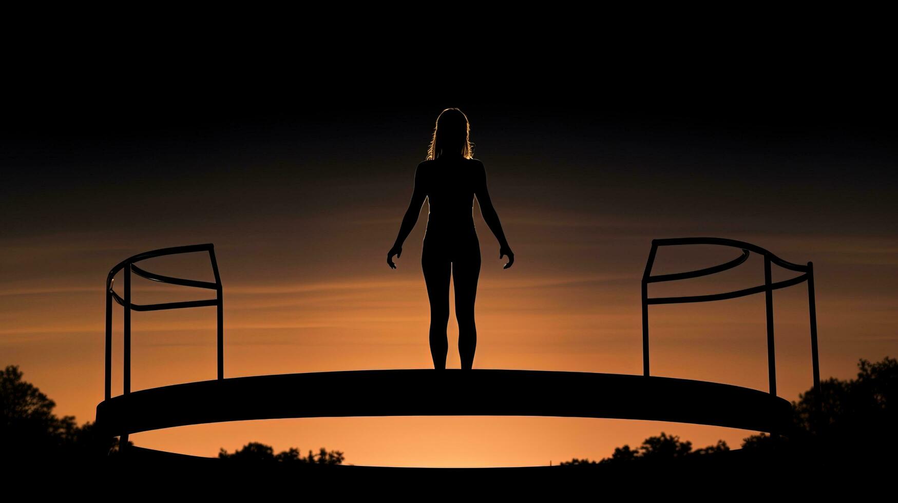 Gymnast s shadow on trampoline. silhouette concept photo