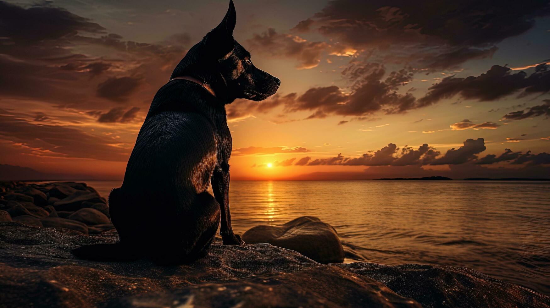 Dog silhouette at dusk photo