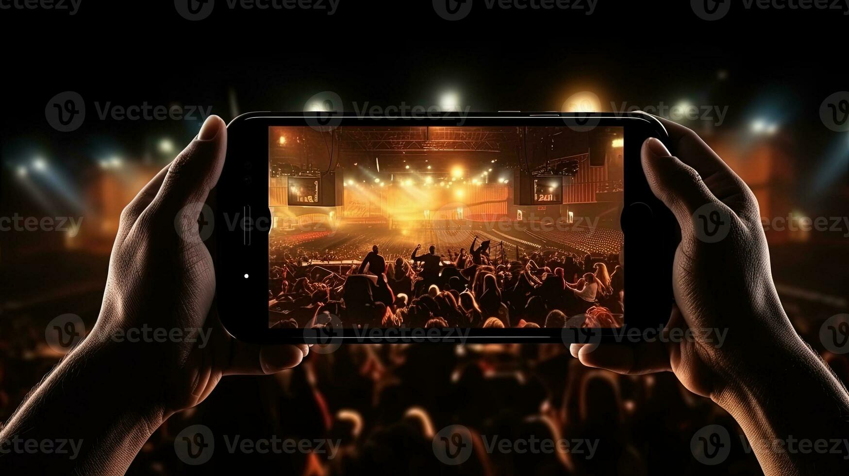 Photographing or filming the concert using a smartphone. silhouette concept photo