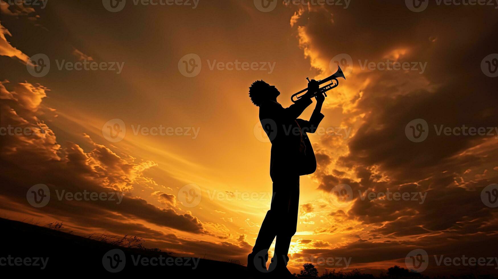 Trumpet playing in silhouette photo