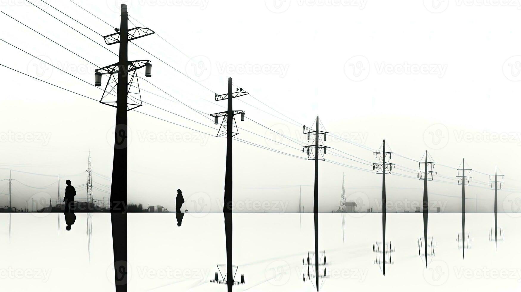 Electric poles isolated on a white background. silhouette concept photo