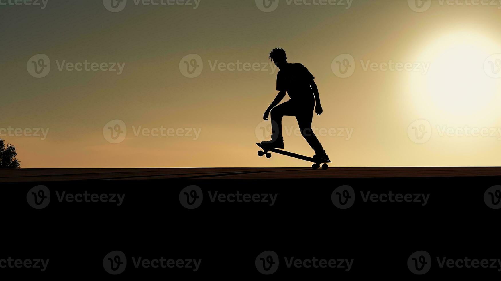 Design element involving skater and shadow. silhouette concept photo