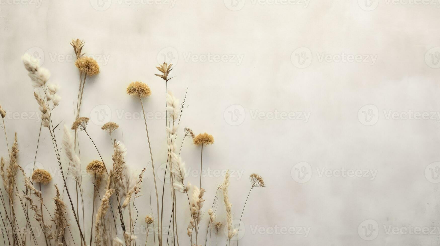 Flat lay of dried field flowers with shadow projected on a grey textured background isolated Minimal handmade eco nature concept for bloggers. silhouette concept photo