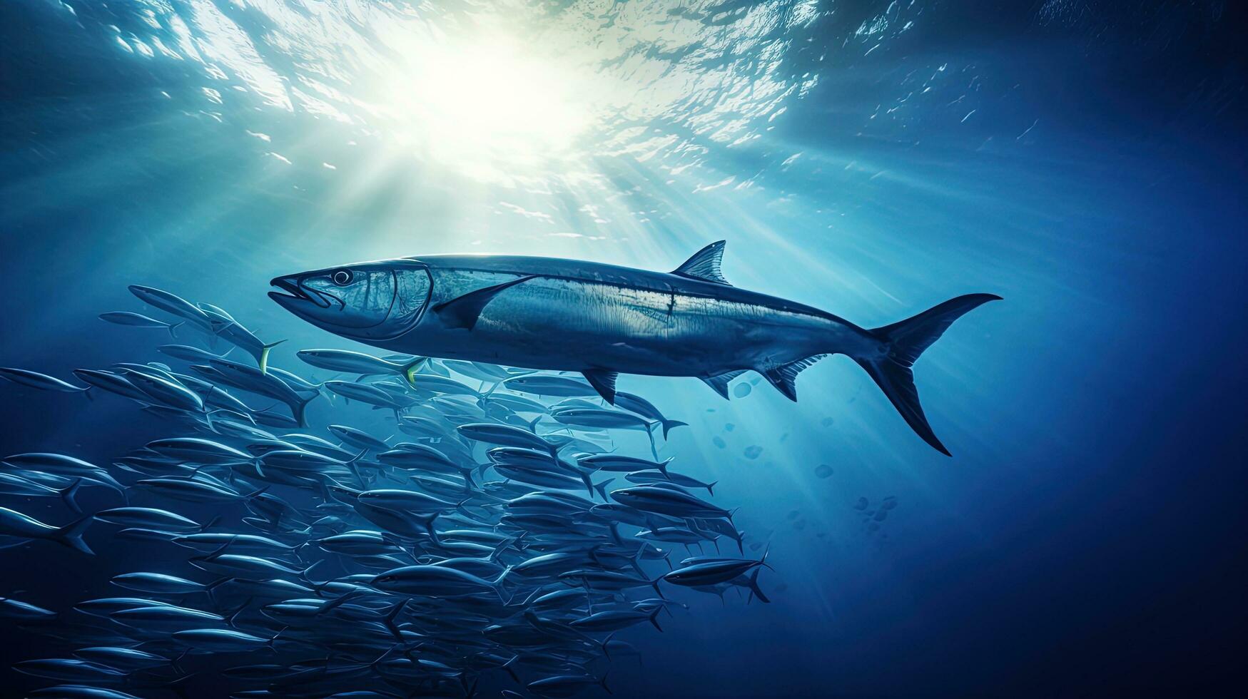 Barracuda silhouette with light rays in the Indian Ocean Andaman sea Thailand photo