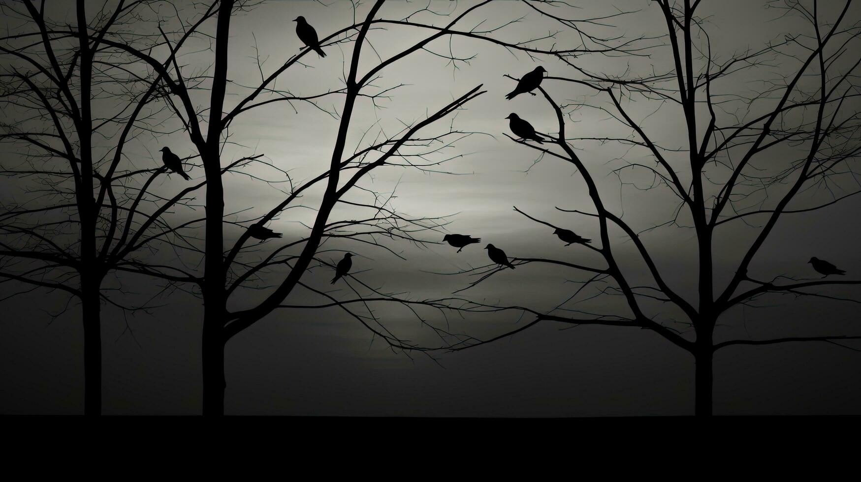 Monochrome picture of bird shadows on tree branches. silhouette concept photo