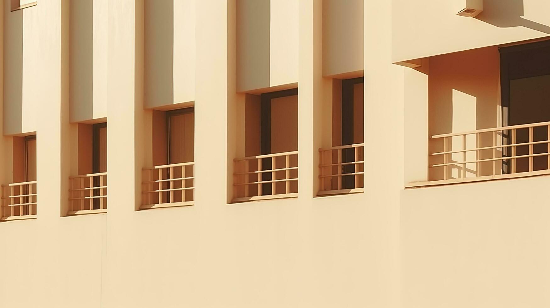 Contemporary Eastern architecture with beige walls windows and sun shadows showcasing minimal aesthetic abstract design. silhouette concept photo