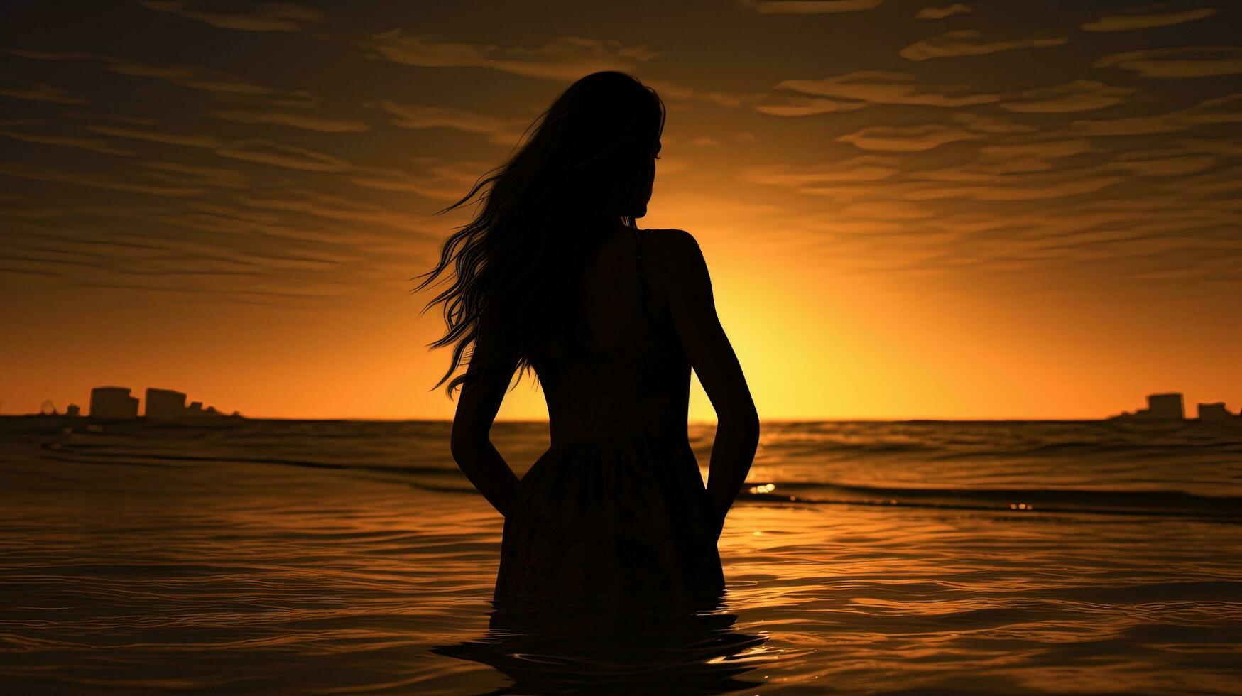 Girl s outline on shore. silhouette concept photo