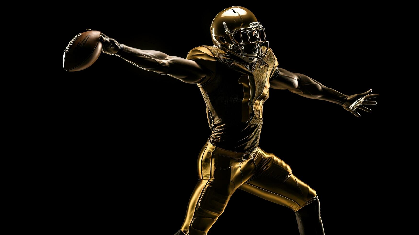 American Football player throws pass Golden silhouette emerges photo