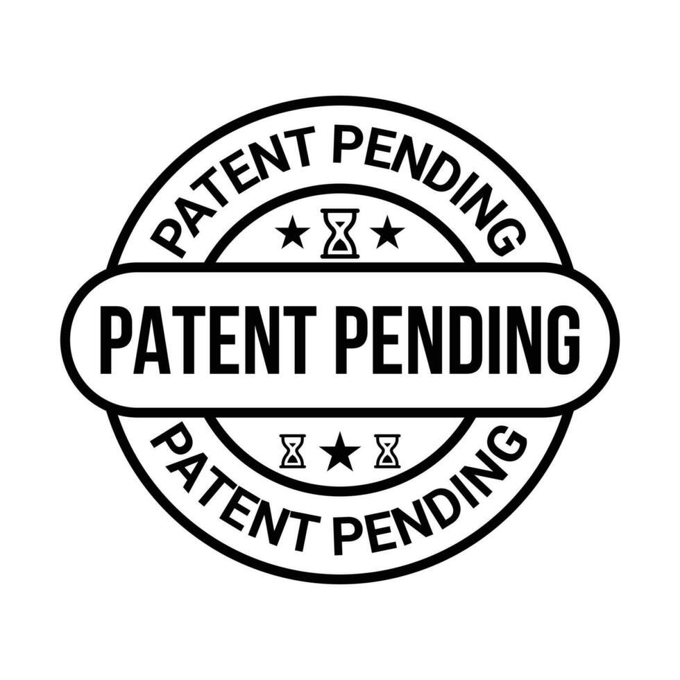 patentar pendiente insignia, caucho estampilla, patentado pendiente etiqueta, pendiente icono, logo, retro, antiguo, con garrapata marca y cheque marca emblema, patentar aplicado icono, intelectual propiedad vector ilustración