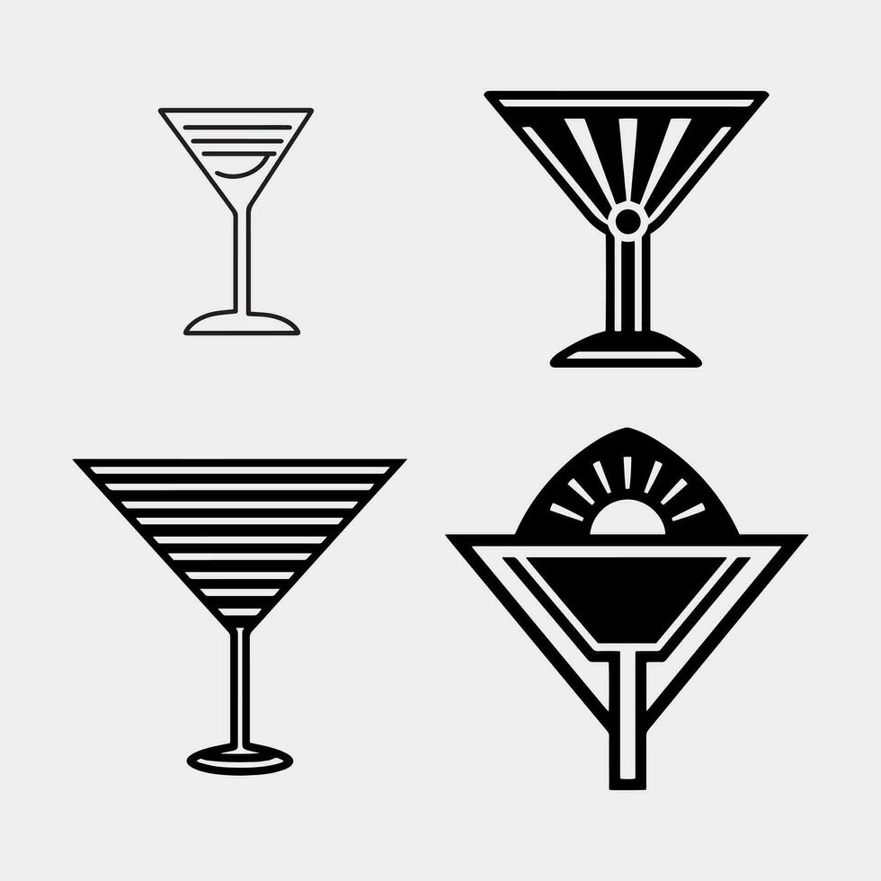 set of cocktails icons on white background vector