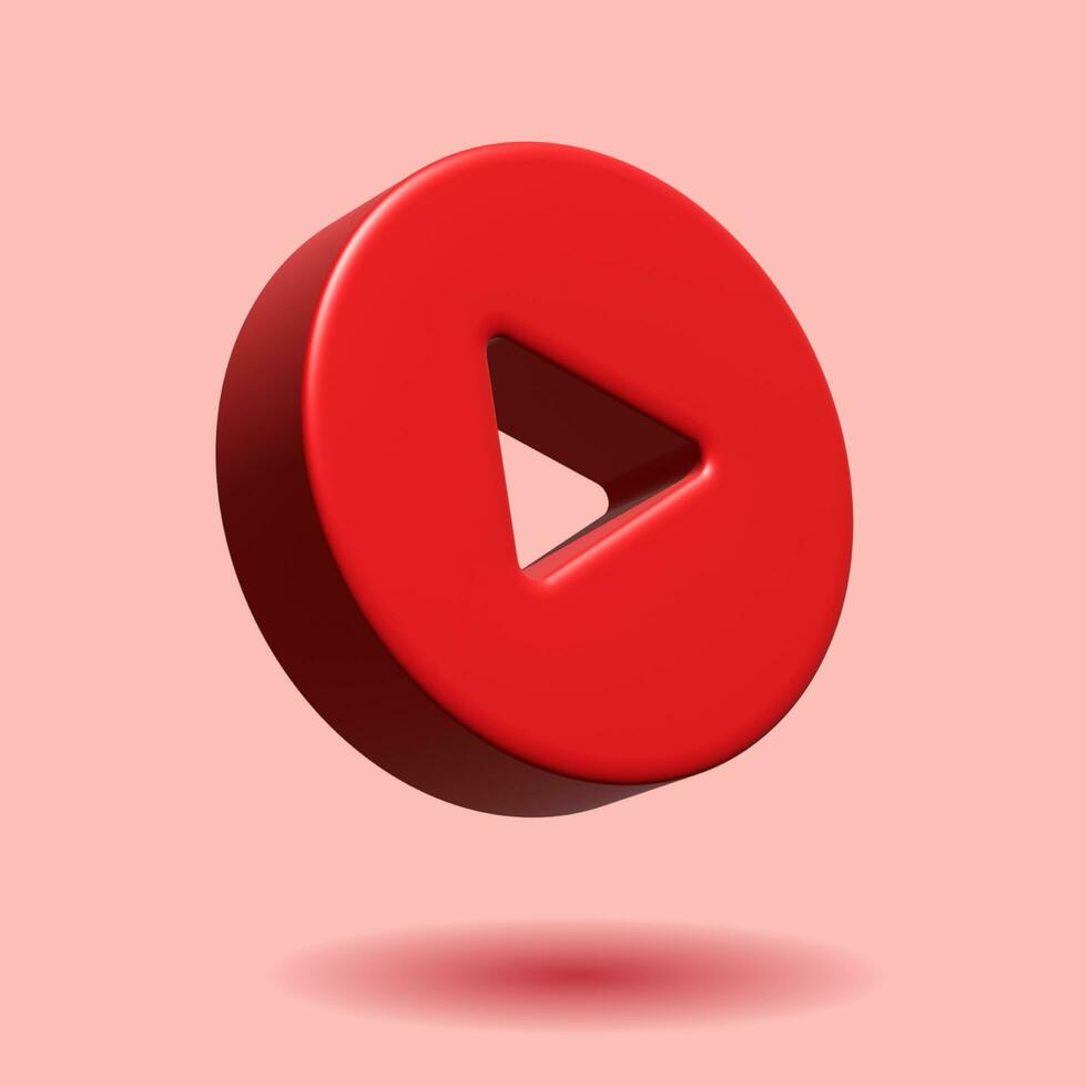 3d illustration of play button icon in red color photo