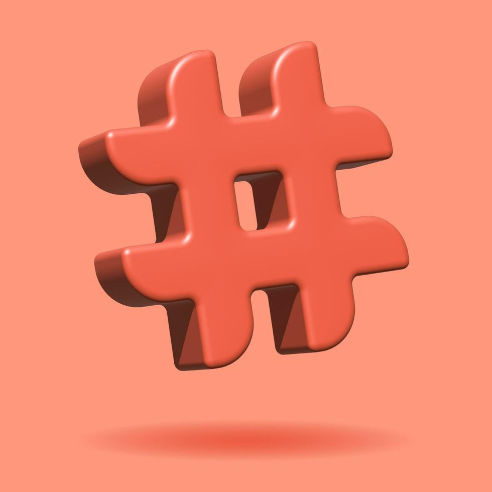 3d illustration of hashtag icon in soft red pastel color photo