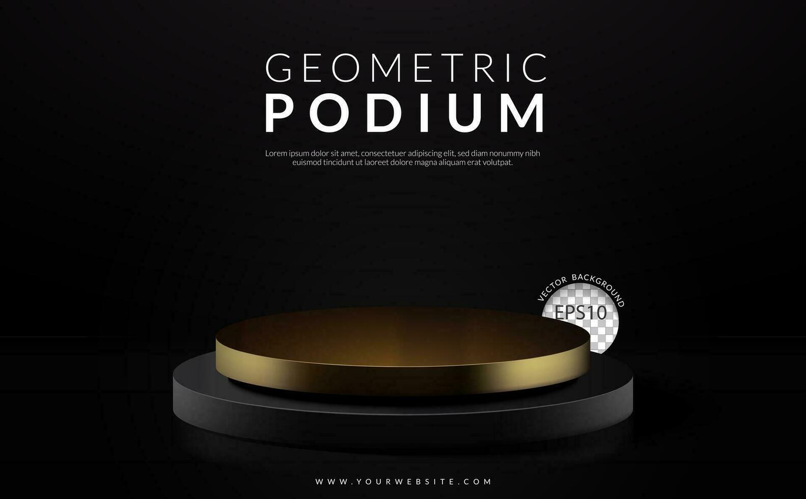 Gold and black cylinder pedestal podium on black background. Vector illustration
