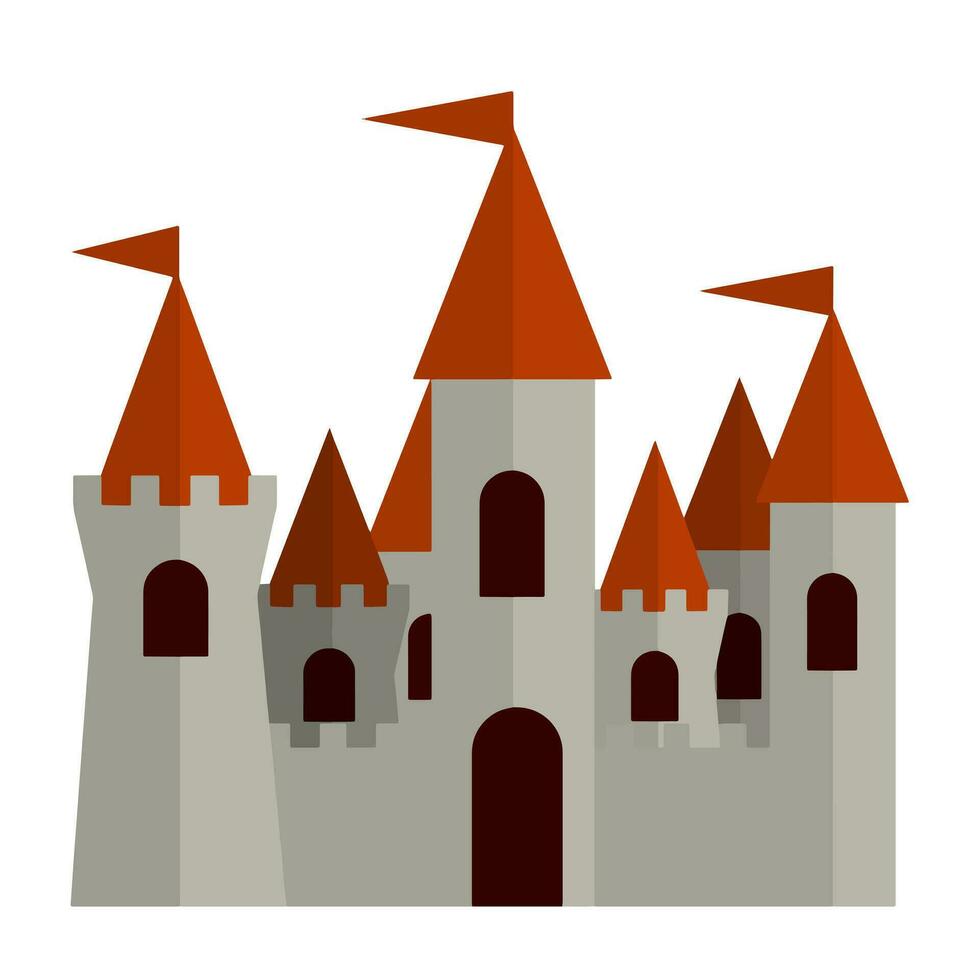 Fairytale castle. Fortress of the knight and king. medieval old town. Stone walls and towers. Fort for protection. Flat cartoon illustration vector