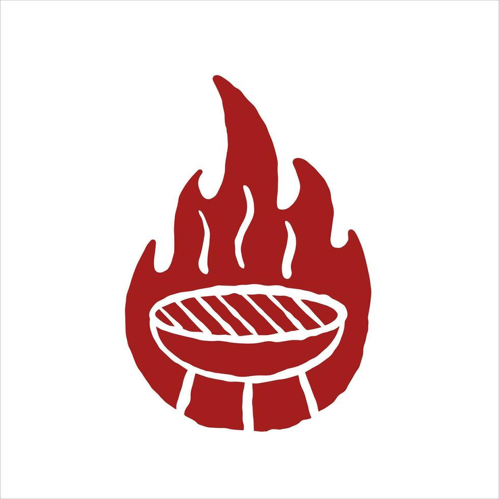 parilla logo. A la parrilla carne en fuego. rojo silueta de brasero fuego. sencillo dibujos animados ilustración aislado en blanco. vector