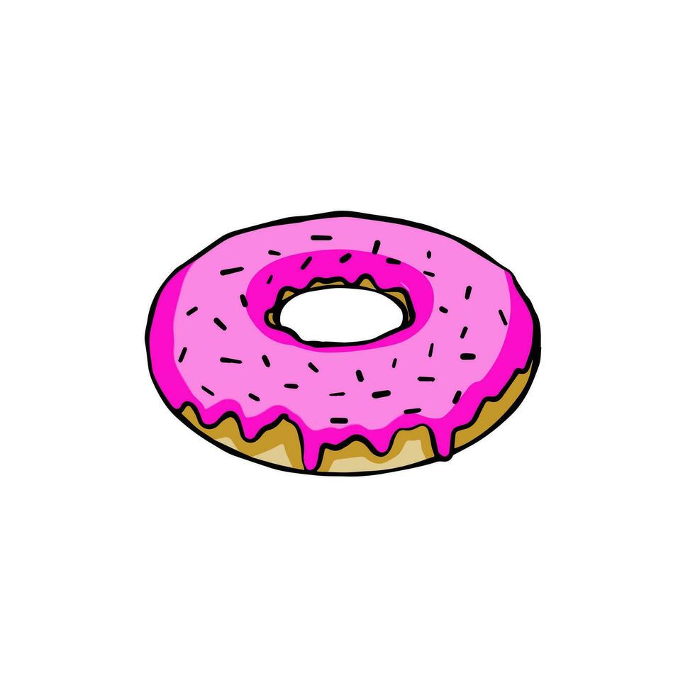 rosquilla con rosado vidriar. dulce azúcar postre con Formación de hielo. contorno dibujos animados ilustración aislado en blanco antecedentes vector