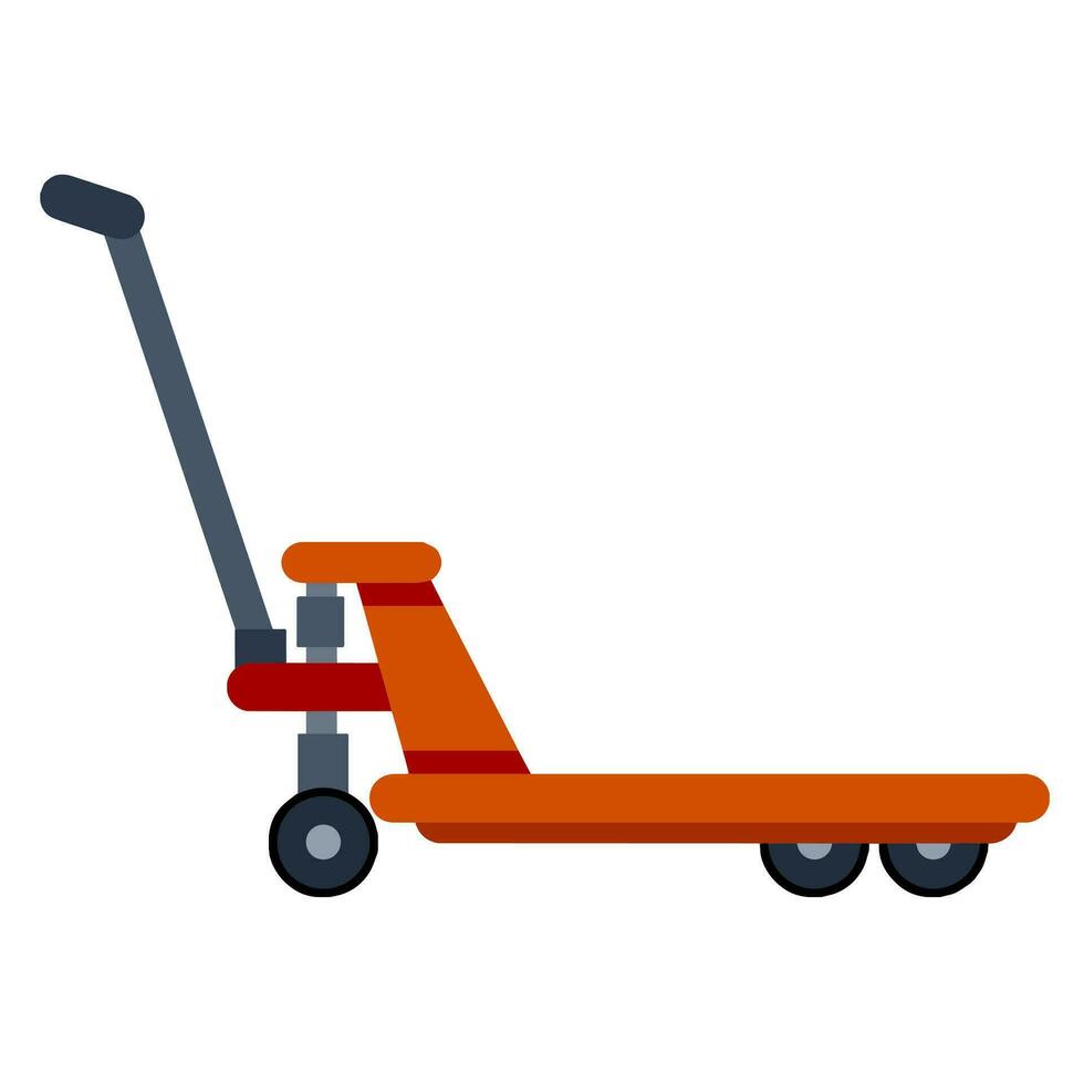 Industrial warehouse tool. Platform trolley and Handcart with wheels. Logistics and transportation. Hand cart. Flat cartoon isolated on white vector