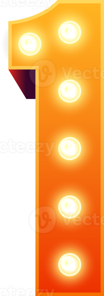 Number 1 retro light bulbs element isolated illustration png