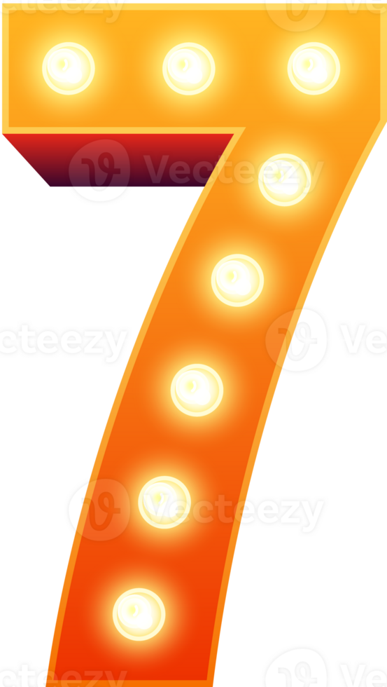 Number 7 retro light bulbs element isolated illustration png