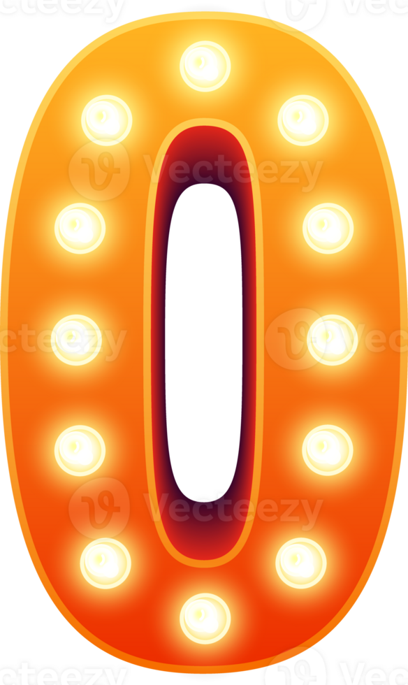 Number 0 retro light bulbs element isolated illustration png