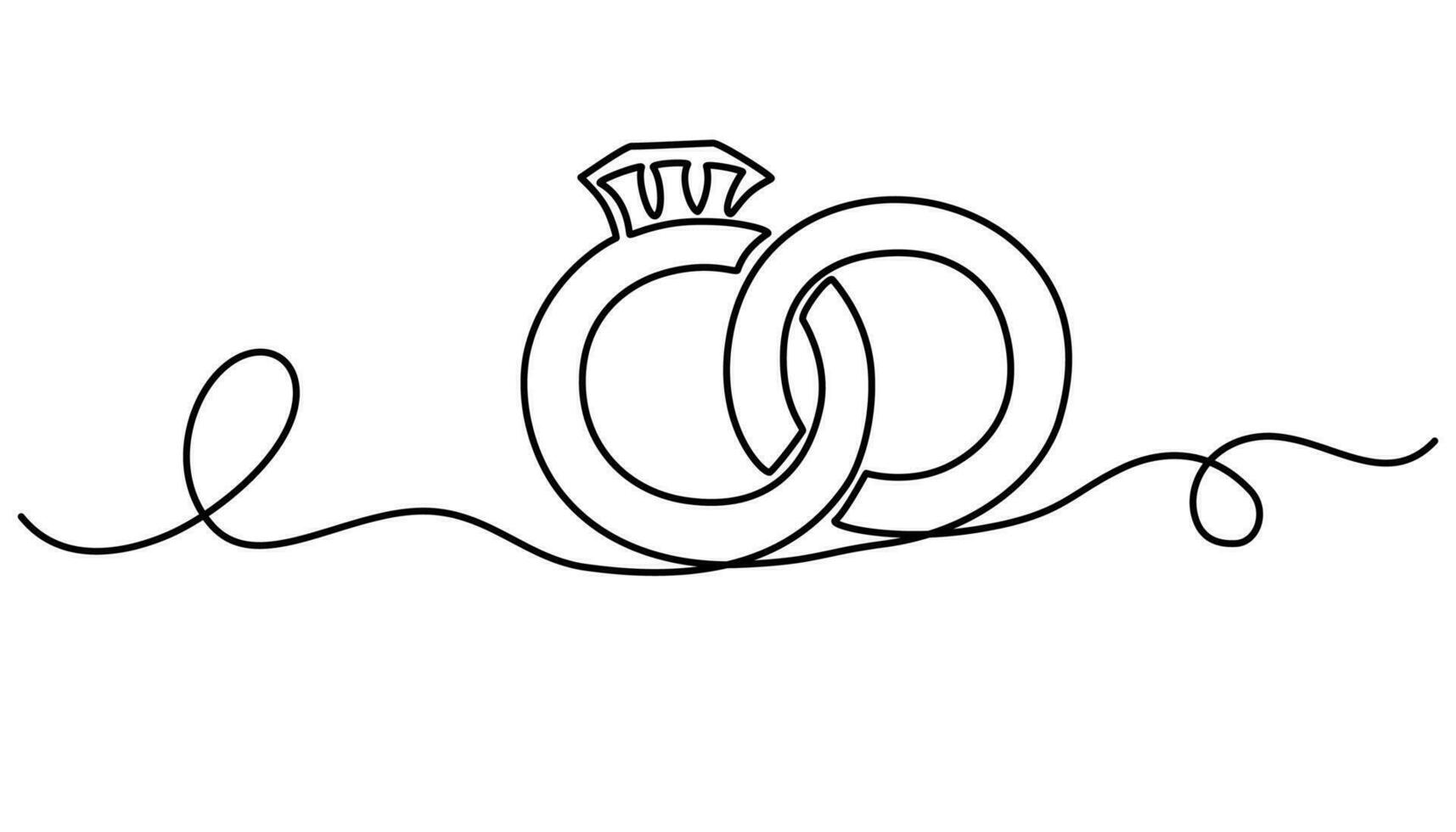Boda anillos uno continuo línea dibujo. romántico elegancia concepto y símbolo propuesta compromiso y amor matrimonio invitación en sencillo lineal estilo. editable ataque. vector ilustración