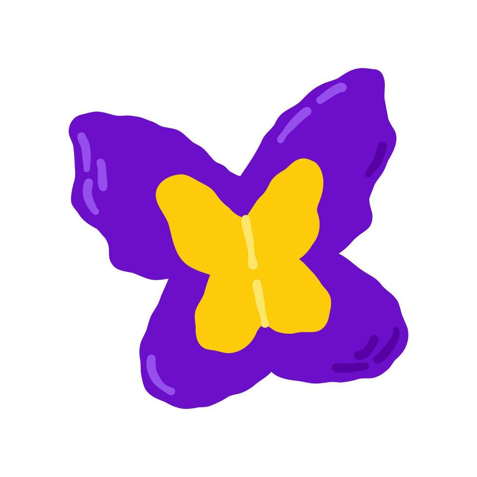 Purple yellow butterfly hairpin 00s, 2000s. Hand drawn flat cartoon element. Vector illustration