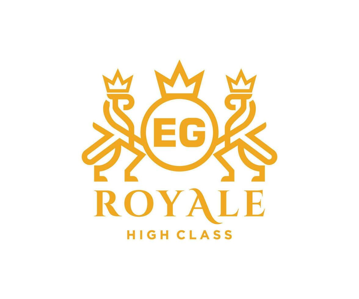 Golden Letter EG template logo Luxury gold letter with crown. Monogram alphabet . Beautiful royal initials letter. vector