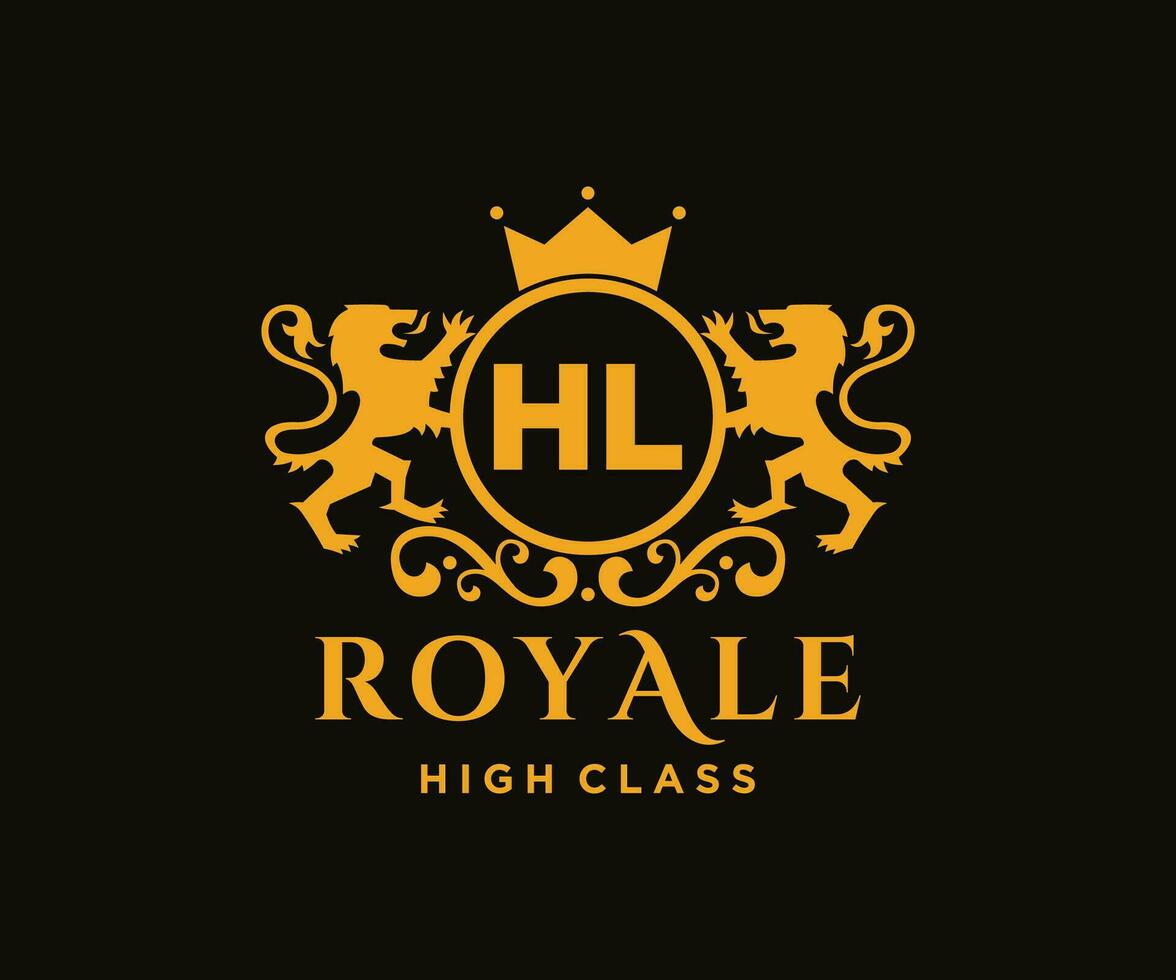 Golden Letter HL template logo Luxury gold letter with crown. Monogram alphabet . Beautiful royal initials letter. vector