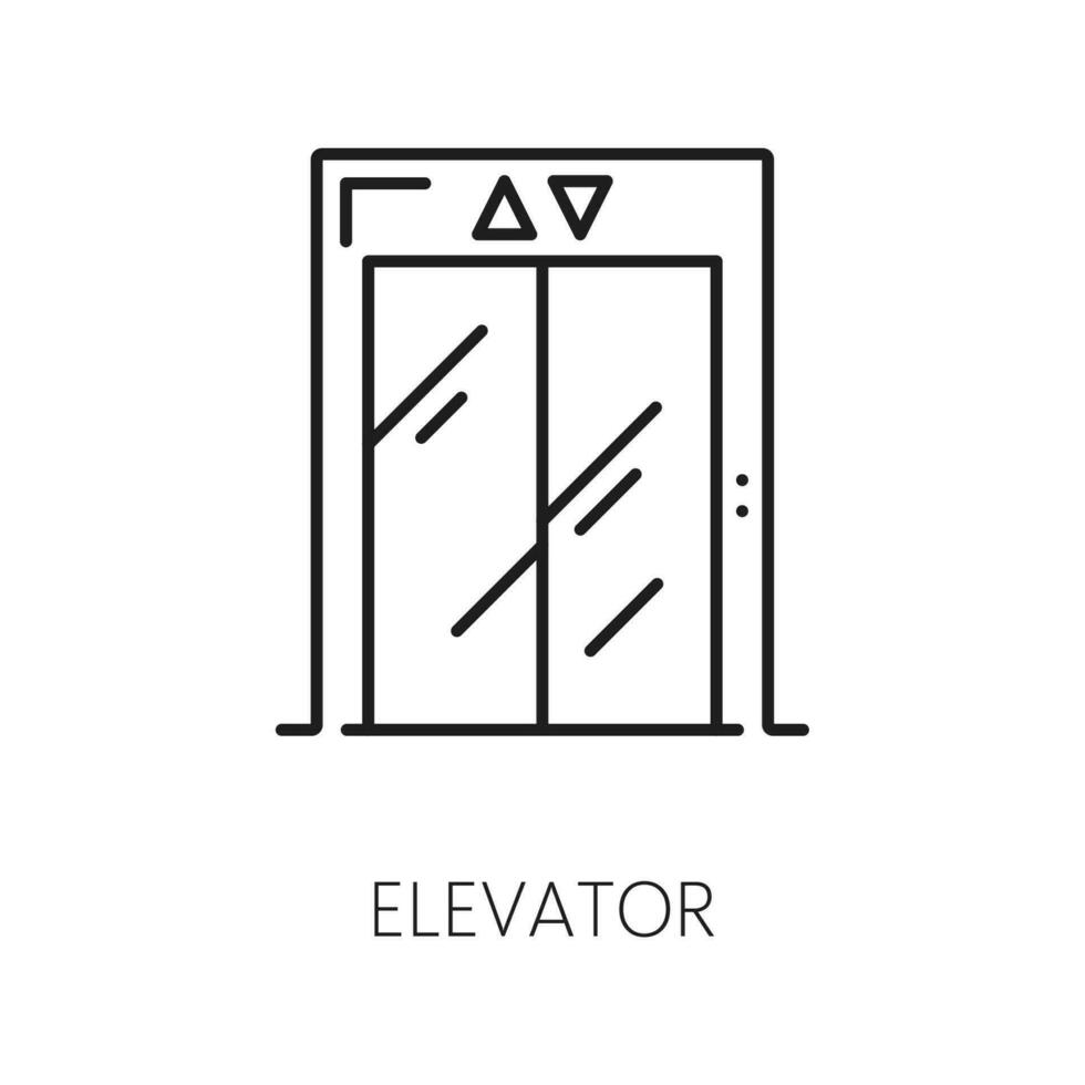 Elevator closed doors in hotel lobby, thin line vector