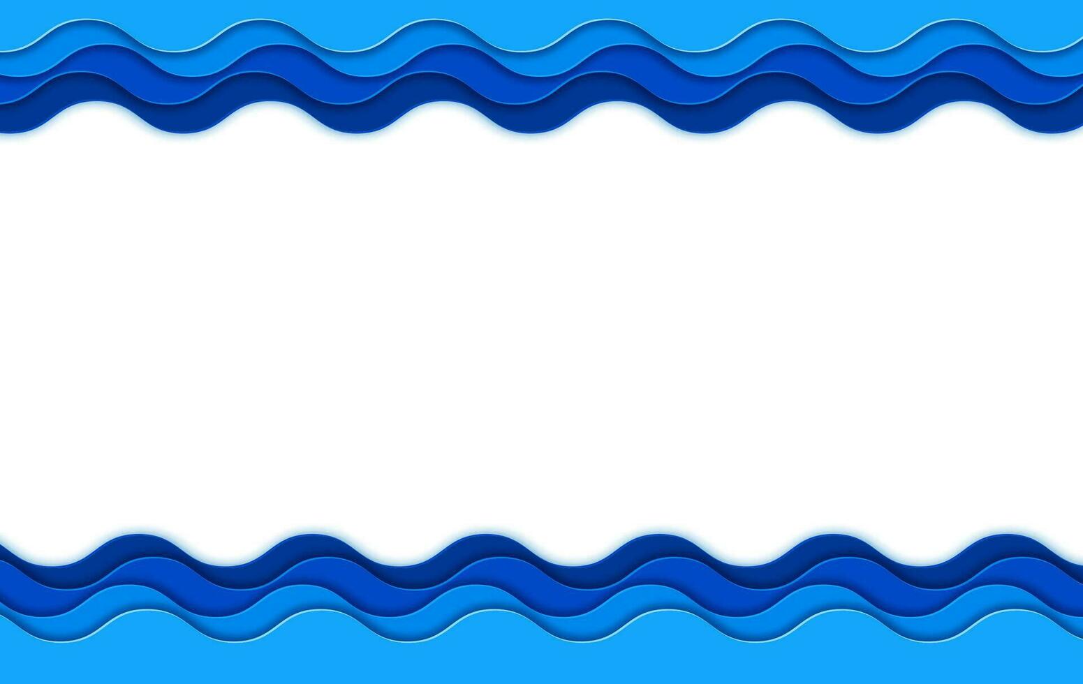 Paper cut sea waves and ocean water surf ripples vector
