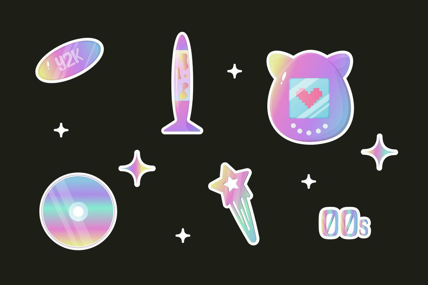 set clipart nostalgia y2k 00s, 90s, disk, tomagotchi stickers set vector