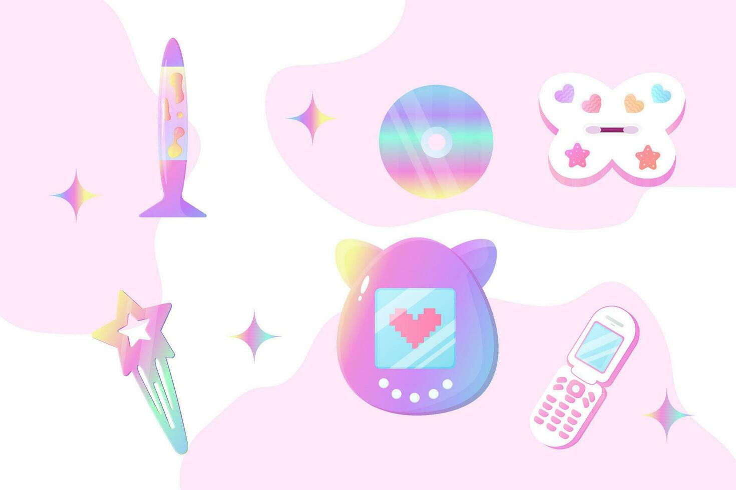 set clipart nostalgia y2k 00s, 90s, disk, tomagotchi stickers set vector