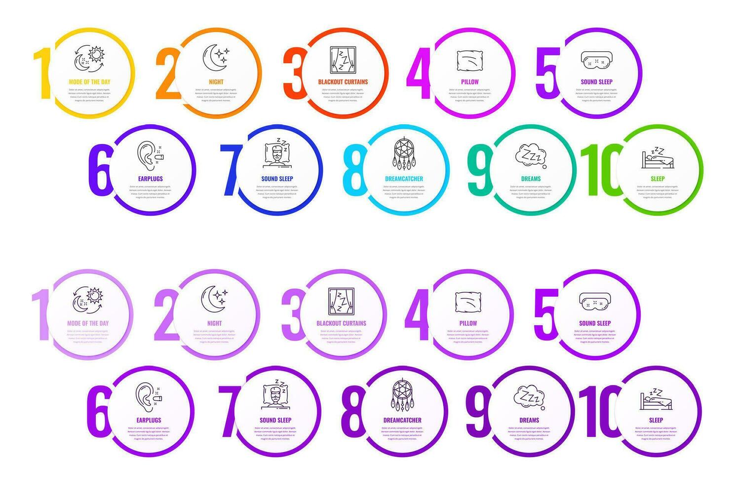 Sleep line infographics. Step diagrams or charts vector