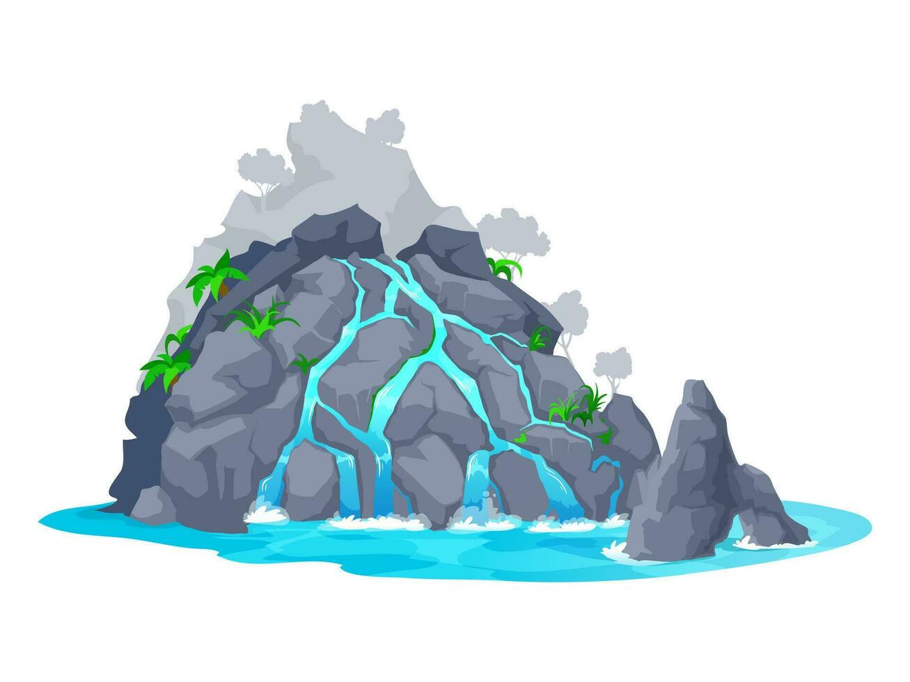 dibujos animados cascada y agua cascada de río fluye vector