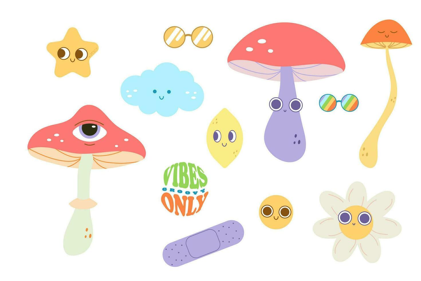 groovy set stickers clip art vector